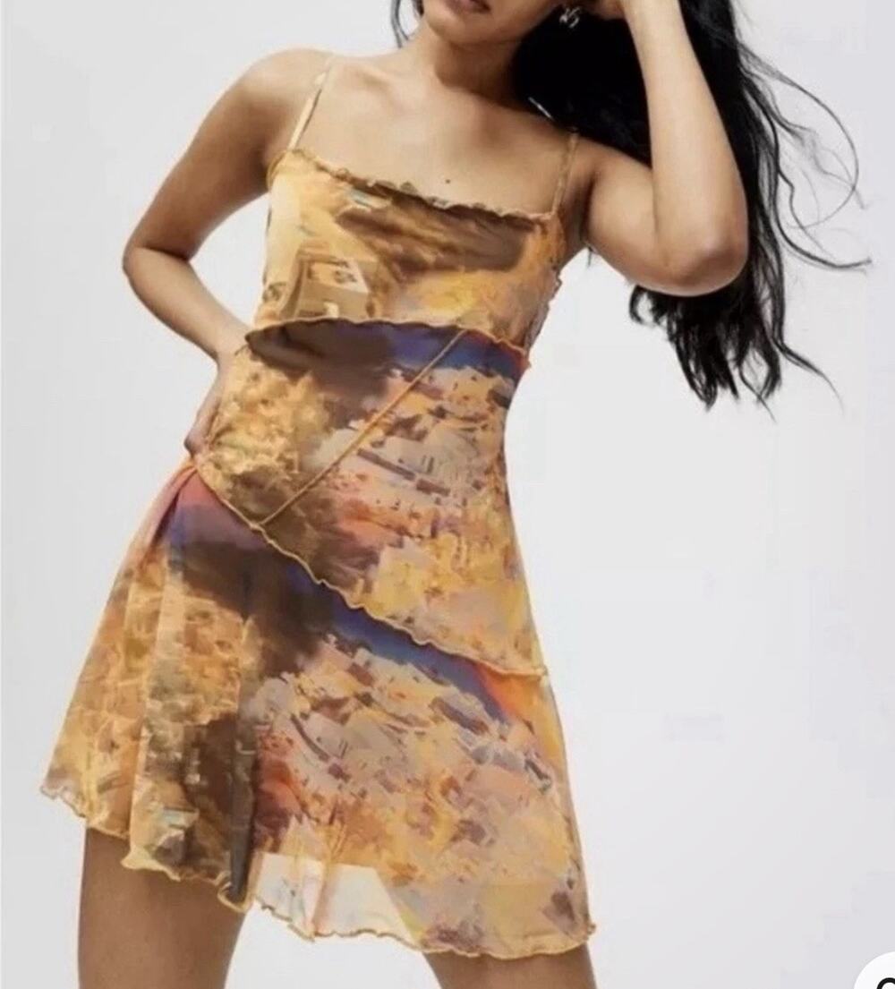 Urban Outfitter Moxie Mesh Micro Dress Greek Sunset Urban Festival M